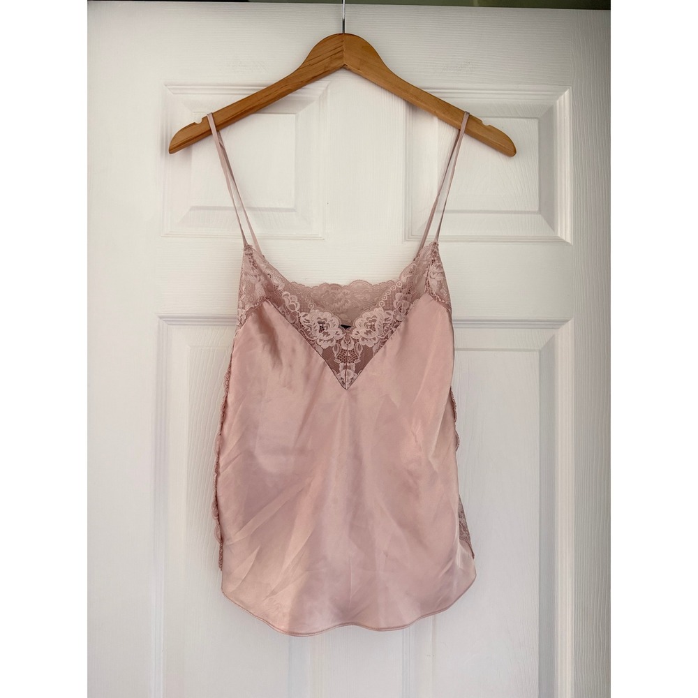 Womens Satin Lace Slinky Tank Romantic Coquette Blush Pink